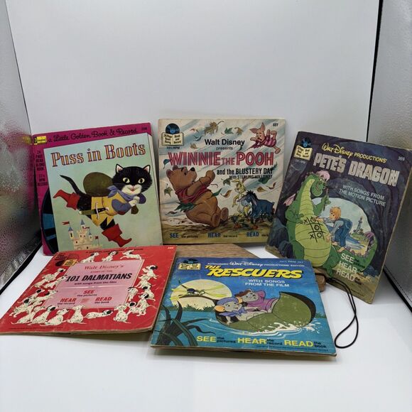 VTG Mixed Lot of 5 Walt Disney Read Along Books And Records 33 1/3 RPM-Flaws - Picture 1 of 16